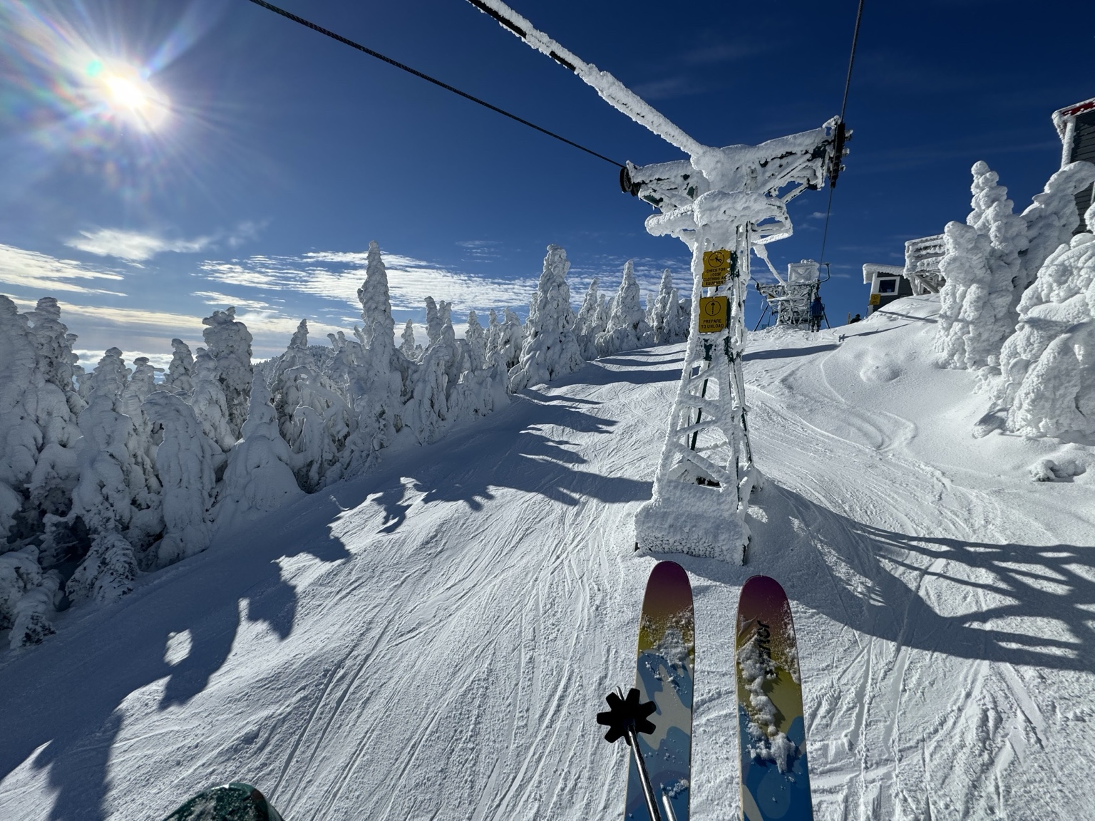 Snow-covered lift at Mad River Glen